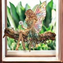 Apanhador de Sol Acrílico Plano 2D Encantador de Fada - Anjo de Flor Caprichoso, Perfeito para Jardim de Fadas, Decoração de Janela, Sala de Estar, Quarto, Varanda, Escritório, Corredor, Cozinha, Banheiro, Decoração Suspensa Externa - Multicolorido - Visão 1