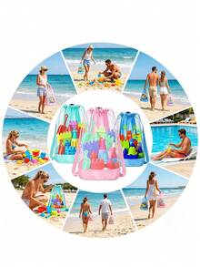 1Pc Mesh Drawstring Sacks, Colorful Lightweight Bags, Popular Beach Gear, For Toy Storage, Shell Collecting, Swimming And Seaside Outings - Multicolor - View 4
