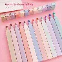6pcs/12pcs Square Barrel Fluorescent Macaron Color Highlighter Marker Pen Set For Students, Note-Taking And Key Point Marking - Multicolor - View 12