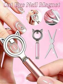 Nail Art Magnetic Wand, Cute Cat Ear Cat Eye Nail Art Magnetic Wand, Dual-Head Design Suitable For Hollow Cat Eye And French Cat Eye Effects, Includes Dual-Head French Nail Art Magnetic Tool, Professional Nail Art Magnetic Tool, Suitable For DIY, Nail Art Supplies - Multicolor - View 11