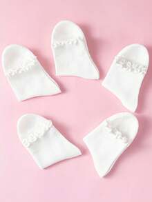 5/10 Pairs Kids All-Season White Ruffle Lace Princess Socks, Simple & Comfortable, Suitable For Daily Wear, Travel And Sports - White - View 8