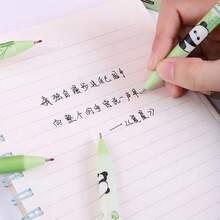 6pcs Set Panda & Bamboo Cute & Stylish Push-Button Ballpoint Pens, Minimalist Design, Durable, Suitable For Girls, With Black Ink, Back To School - Black - View 8