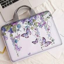 14 Inch Soft Polyester Floral And Butterfly Printed Laptop Case-Zipper Laptop Case For Office, University, Daily Commute - B - View 3
