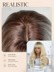 22 Inch Ombre Long Curly Wigs With Bangs Wigs Nature And Soft Synthetic Fiber Replacement Wigs For Women For Daily Party Use - 漸層 - 查看 8