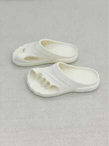 White Five-Toe Split Toe Flip Flops, One-Piece Molded EVA, Claw-Shaped Hollow Design, Built-In Arch Support Insole, Thick Sole Shock Absorption, Unisex - White - View 4