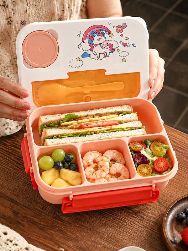Boîte à lunch grande capacité motif dessin animé mignon, boîte à lunch scolaire, boîte bento (ensemble de couverts intégré), micro-ondes, sac à lunch, convient pour la maison, l'école, le bureau, la rentrée scolaire, le pique-nique en plein air