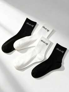 1/3/5 Pairs Of Men's Black-And-White English Slogans Socks Personalized Letters Sports Leisure Socks Suitable For Daily Wear. - Black and White - View 5