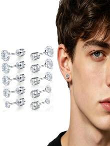 1 Pair Elegant 316L Stainless Steel Cubic Zirconia Stud Earrings, Suitable For Boys And Girls To Wear At Parties, Can Be Used As A Gift - 1 Pair Ear Stud - View 1