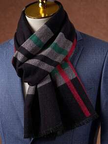 1PC Men's Autumn/Winter Plaid Double-Sided Faux Cashmere Jacquard Warm Long Scarf Shawl Suitable For Daily Wear - Multicolor - View 6