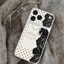 1 buah Casing Ponsel Bahan TPU Motif Retro Manis Keren Renda Mutiara Polka Dot dengan Pola Kalimat Pendek Cocok Untuk iPhone 17 Pro Max/17/16 Pro Max/15/14/13/12/11 Perlindungan Ponsel Full Cover Anti-Jatuh Soft Shell - Perak - View 1
