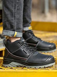 Men's Black High-Top Steel Toe Work Boots, Impact Resistant And Puncture Resistant. Work Training Shoes, Suitable For Construction Work, Warehouse Work, Fashionable Men's Outdoor Hiking Shoes - Black (New) - View 4