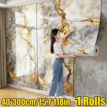 Brodark 1 Roll 40x300cm 3D Marble Wallpaper Wall Sticker 3D Wall Panel Wall Sticker Luxury Gold Texture Self-Adhesive Wall Sticker Thickened Waterproof Oil-Proof Stain-Resistant Kitchen Bathroom Living Room Background Wall Essential For Rental Renovation - 40x300cm / 15.7x118in - View 14