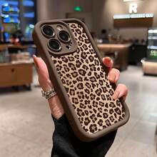 Leopard Print Phone Case For IPhone 11-17 Pro Max/Air |   Shockproof Drop Protection |   Rugged Durable Silicone Cover VTE6 - 酒紅色 - 查看 3