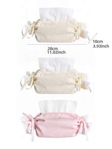 1pc Sweet Candy Roll Tissue Box Cover, Lace Ruffle & Bow Tissue Holder, Heart Pattern Fabric Tissue Box, Cute Aesthetic Home Decor, Suitable For Bedroom, Bathroom, Office - Multicolor - View 6