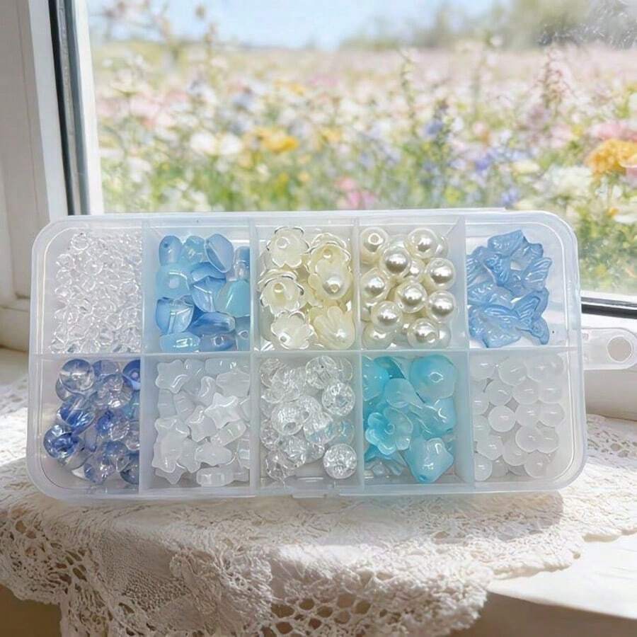 10-Compartment Sea Salt Blue Style Beaded Beads, 10 Styles Beaded Beads Assorted Box, DIY Fresh Bracelet Necklace Jewelry Accessories Making, DIY Fashion Gift For Friends And Family (Random Color) - Multicolor - View 1