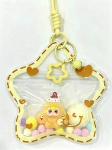 1 Bag Macaron Color Flocked Doll With Transparent PVC Printed Star Bag Charm Lanyard, Dopamine Star Keychain With Spring Clip, Bag Pendant, Birthday Gift, Party Favor - Multicolor - View 17