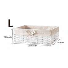 1Pc/3Pcs Hand‑Woven Storage Basket,Fabric‑Lined Decorative Desktop Organizer Bin,Multi‑Purpose Home Basket For Snacks,Cosmetics,Toys,Keys,Stationery,Ideal For Coffee Table,Cabinet,Decor Gift Storage Basket - White - View 12