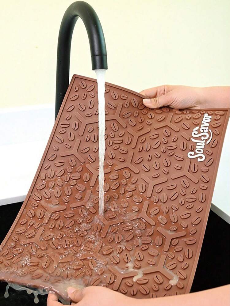 1pc Bar Drain Mat, Black Bar Mat, Coffee Bar Soft Rubber Heat-Insulating Mat, PVC Material, Non-Slip Cocktail Service Splash Guard Mat, Bartender Use, Coffee Bar Mat Accessory, Suitable For Home Kitchen - Mocha Brown - View 7