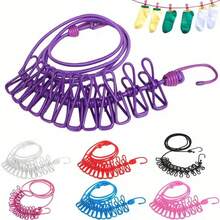 Portable Indoor/Outdoor Clothesline With Clips, Windproof And Anti-Slip, Nylon Perforated Rope, Suitable For Travel, Camping, Rental, Dorm, Hotel, Includes Storage Bag Set - Multicolor - View 6
