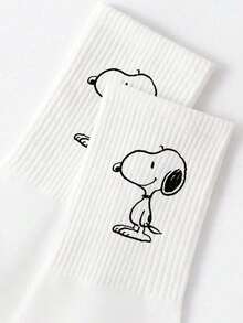 1/3 Pairs Snoopy Pattern Men's Mid-Calf Socks, Cute Cartoon Snoopy Design, Sweat-Absorbent Casual Versatile Sports Crew Socks - Multicolor - View 2