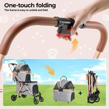 3-In-1 Foldable Dog Buggy Up To 20kg | Foldable Cat Stroller, Pet Buggy With 4 360° Rubber Wheels, With Storage Basket And Cup Holder - 金色+灰色 - 查看 3
