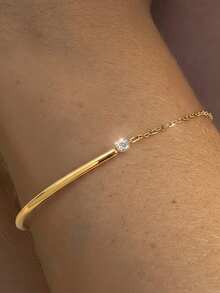 1 Stainless Steel Half-Bangle Bracelet, A Spliced Style Of Half-Bangle And Half-Chain, With A Delicate Chain Adjustment Element - Bracelet - View 4
