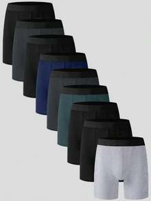 9pcs/Set Celana Dalam Boxer Pria Motif Huruf dengan Karet Pinggang Elastis, Nyaman, Kasual untuk Sehari-hari - MultiWarna - View 25