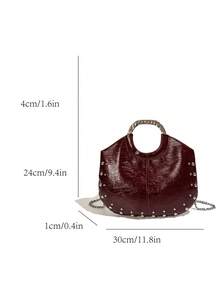 Solid Color Rivet Decoration Handbag, Minimalist And Fashionable Versatile Shoulder Crossbody Retro Armpit Bag, For Daily Commuting Use - Burgundy - View 10