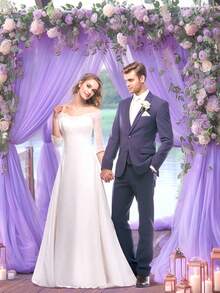 4 Peças Tecido de Tule Roxo para Arco, Cortina de Gaze para Bottom de Festa, Cortina de Gaze Roxo Claro, Tecido de Bottom para Festa de Casamento, Suprimentos de Decoração para Chá de Panela e Festa de Aniversário, Suprimentos de Casamento, Gaze de Decoração de Casamento, Pequenos Presentes de Casamento, Decoração de Ano Novo, Gaze de Decoração de Palco, Decoração de Chá de Bebê, Chá de Panela, Toalha de Mesa de Gaze com Clipes - Roxo - Visão 9