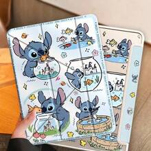 Disney Stitch Fish Tank Cartoon Tablet Protective Case, Multi-Fold Stand, Flip Cover Design, Bluetooth Stylus Slot, Double-Sided Stitch Cartoon Character Print, Thick Shockproof Anti-Drop, Multiple Folding Angles Artistic Design, Compatible With IPad/Air/Pro Models - Baby Blue - View 4