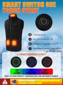 Winter Heated Vest, 9 Heating Zones, Warm Vest, Unisex, Heated Jacket, Heated Vest, Warm Clothing, Camping, Outdoor Camping (Power Bank Not Included) - Black - View 5