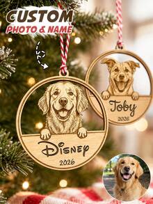 Custom Pet Ornament, Personalized Wooden Christmas Tree Decor, Rustic Pet Hanging Sign, Customized Photo Name Keepsake, Customizable Picture Holiday Home Decor, Xmas Gift For Dog Lovers, Stocking Stuffer, Family Christmas Gift, Family And Friends - Multicolor - View 1