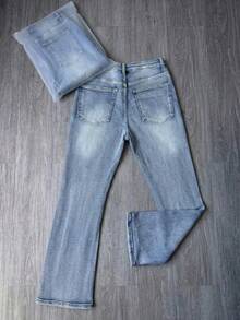 Men's Denim Jeans, Flared Jeans, Bell Bottom Jeans, Slim Fit Pants, Distressed Flared Jeans, Patchwork Flared Pants, Washed Denim Jeans, Y2K Stacked Pants, Contrast Wash Patchwork Embroidery, All Season Wear - Blue - View 3