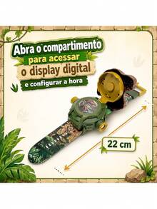 Conjunto 2 Relógio Masculino Rex Funcional Projeta 24 desenho Brinquedo Presente - Verde - Visão 3
