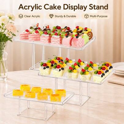Transparent Acrylic Cake Display Stand, Rectangular Dessert Serving Tray, Clear Cupcake & Donut Tray, Multi-Purpose Food Display Rack, Suitable For Wedding, Birthday Party, Home Kitchen, Buffet Table, Dessert Table Decoration