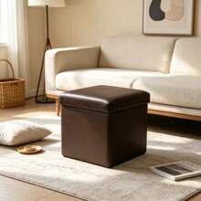Collapsible Storage Ottoman, Black - Black - View 2