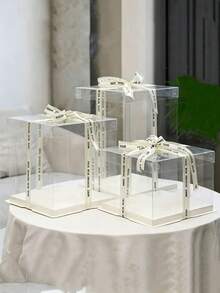 1pc Transparent Decorative Box, Gift Packaging Box, Used For Holiday Party Gift Packaging, Christmas, Halloween, Valentine's Day Gift Box Decoration Packaging, Flower Shoes PET Gift Box - White - View 2
