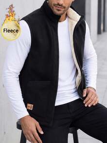 男士保暖內裡拉鍊背心，無袖休閒戶外冬季風格，附口袋，適合登山、露營、街頭運動 - 黑色 - 查看 8