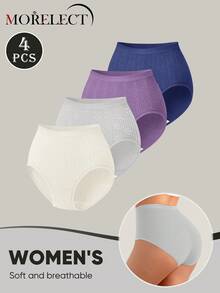 Morelect 4pcs/Pack Women's Mid-Waist Panties, Jacquard Design, Sexy & Comfortable - Multicolor - View 5