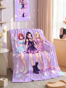 1 Stück K-Pop Muster Flanell Decke, weich, bequem, warm, leicht, maschinenwaschbar, Einzel-/Doppel-/Queen-/King-Größe, geeignet für Wohnzimmer, Sofa und Schlafzimmer, Studentenwohnheim-Bettwäsche, geeignet für Mädchen und Frauen, Herbstdekoration, Heimdekoration, Halloween-Geschenk, Studentenwohnheim-Dekoration - Verschiedenfarbig - Übersicht 2