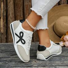 1 Pair Elegant Casual Preppy Women's Flat Lace-Up Sneakers, PU Leather Lightweight Breathable Running Shoes For School, Party, Office, Holiday, Outdoor, All Seasons - Black - View 4