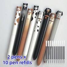 32PCS(2 Pens + 30 Refills) Cat & Dog Style Neutral Pens 0.5mm Quick-Dry Black Ink Creative Animal Writing Pens Office Supplies - Multicolor - View 13