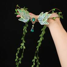 Green Rhinestone Elf Fairy Wing Headband Leaf Vine Bridal Hair Accessories Women Headbands For Wedding Bachelorette Party - Green - View 5