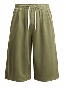 Men's Summer Casual 3/4 Pants, Drawstring Waist, Fashionable And Comfortable, Suitable For Daily Wear And Outdoor Sports - Army Green - View 7