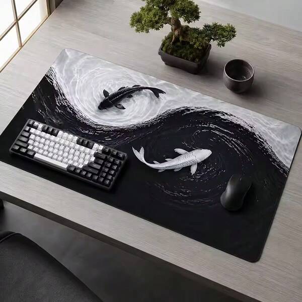 Black White Koi Mouse Pad Gamer XL Extra Large Home Mousepad XXL Office Natural Rubber Carpet PC Table Mat Mouse Mats
