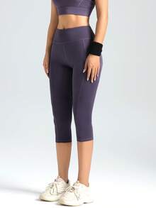 Women's Purple Shorts With Pockets, Tummy Control Stretchy For Yoga Pilates Dance Outdoor Spring Summer Fall Wear Sports - Purple - View 10