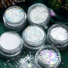 6pcs White Snowflake Christmas Resin Filling Glitter Flakes - Snowflake Fine Powder Thin Sheets - For DIY Christmas Mold Filling Material - Jewelry And Keychain Making, Christmas Craft Decoration - White - View 2