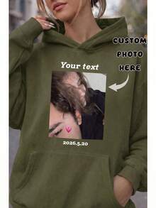 Áo hoodie nữ tùy chỉnh, phù hợp mặc mùa thu/đông. Tải lên ảnh yêu thích/bạn bè/người yêu/phong cảnh/thú cưng của bạn. Thể thao - Màu xanh Ô liu - Xem 1