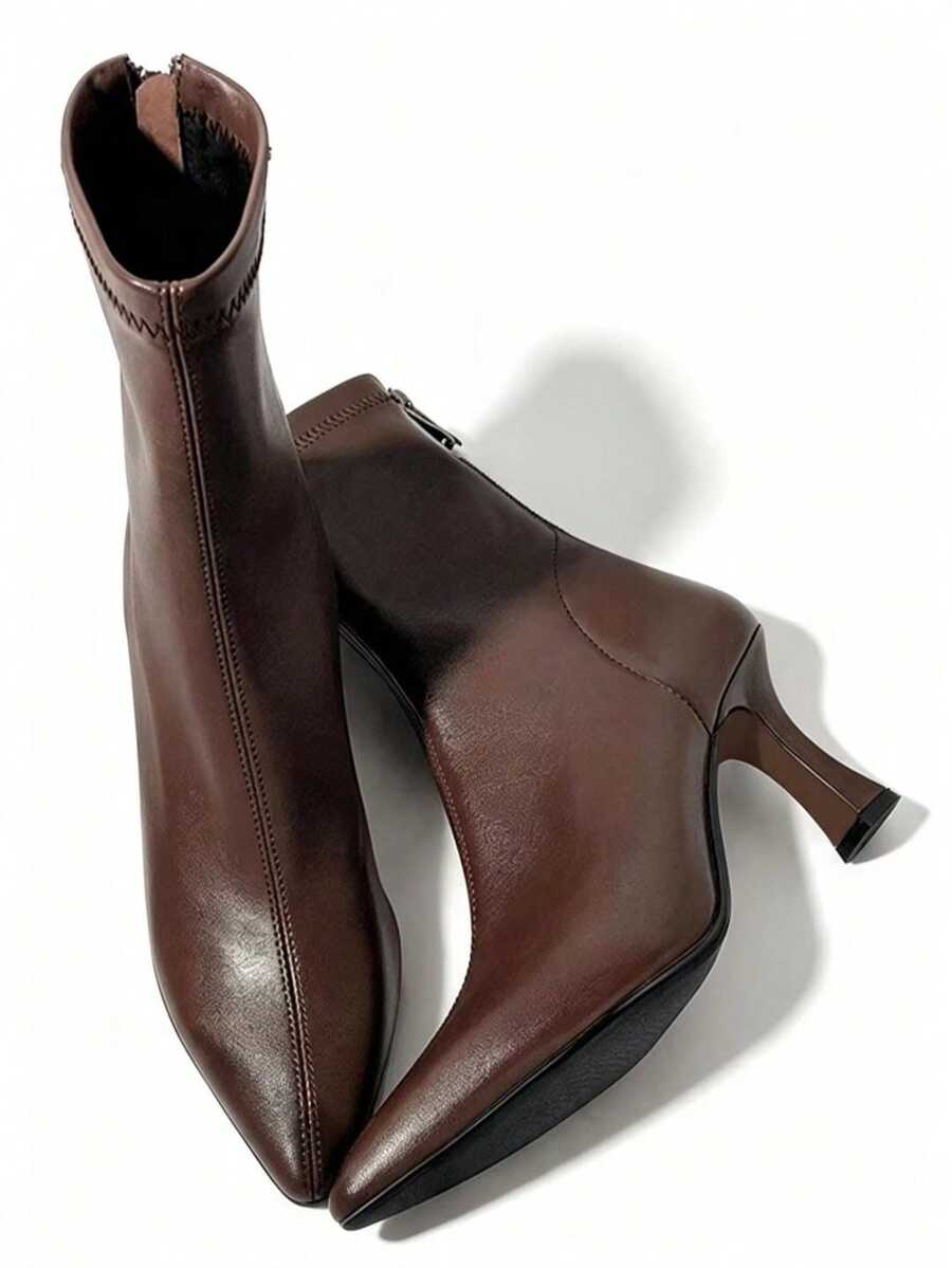Fall/Winter 2025 Women's Pointed-Toe High Heel Ankle Boots With Zipper Back, British Style Fashion Ankle Boots, Fashion Match Dresses For Women, Kitten Heels