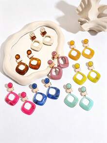 1 Pasang Anting Geometris Vintage Wanita, Cocok untuk Pemakaian Sehari-hari - amber - View 2